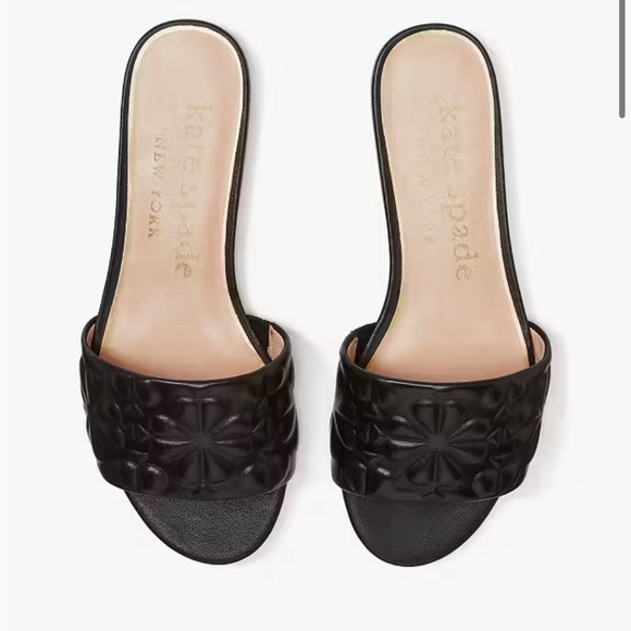 NIB Kate Spade Emmie Leather Slide Sandals‎ Black $178 - Picture 1 of 5